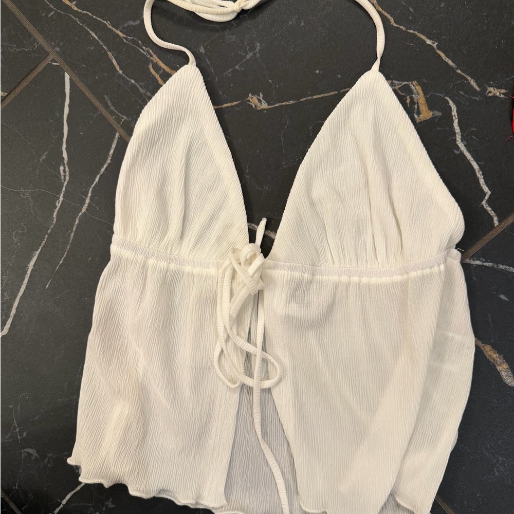 Princess Polly Cream Tie-Front Halter Top